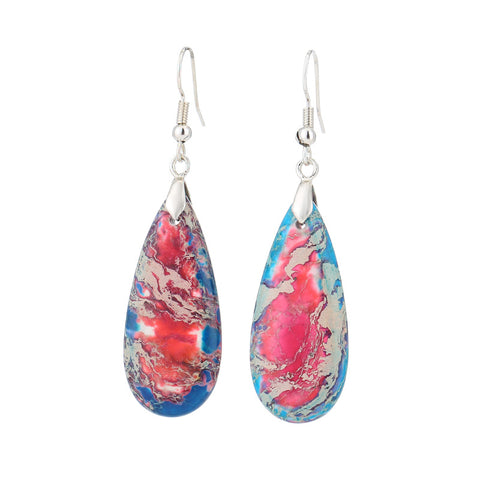 Colorful Imperial Stone Earrings Retro Wind Drop-shaped Natural Stone Temperament Female Earrings