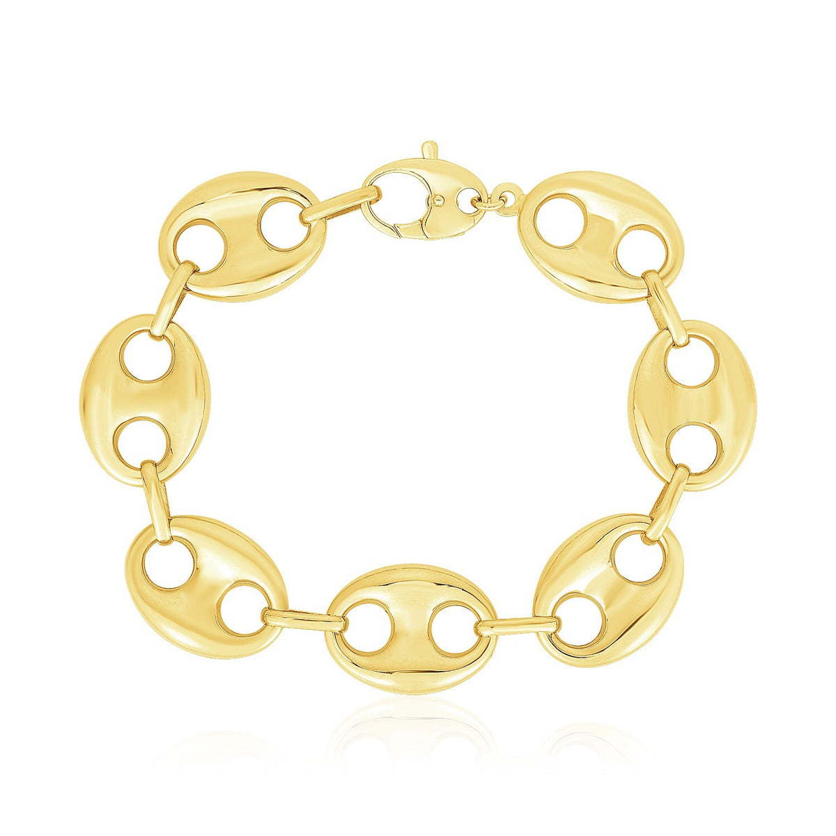 Size: 8'' - 14k Yellow Gold High Polish Lite Puffed Mariner Link Bracelet (21 mm)