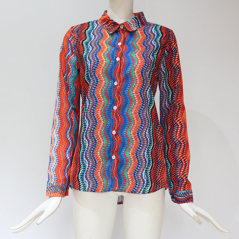 Color: Multicolor C, Size: S - Striped shirt