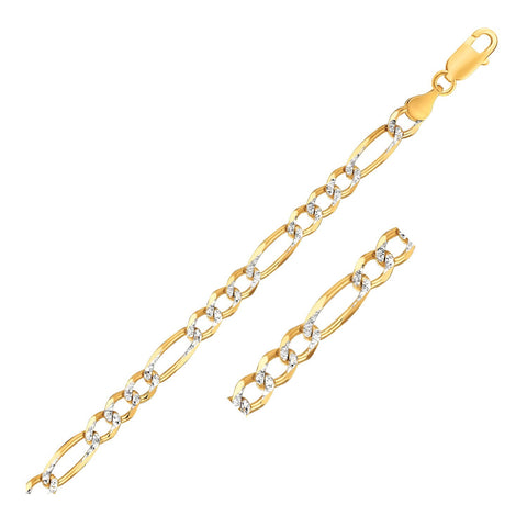 Size: 8.5'' - 7.0mm 14K Yellow Two Tone Solid Pave Figaro Bracelet