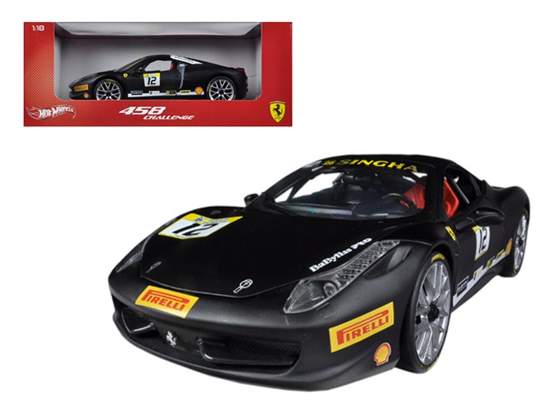 Ferrari 458 Challenge Matt Black #12 1/18 Diecast Car Model by Hotwheels