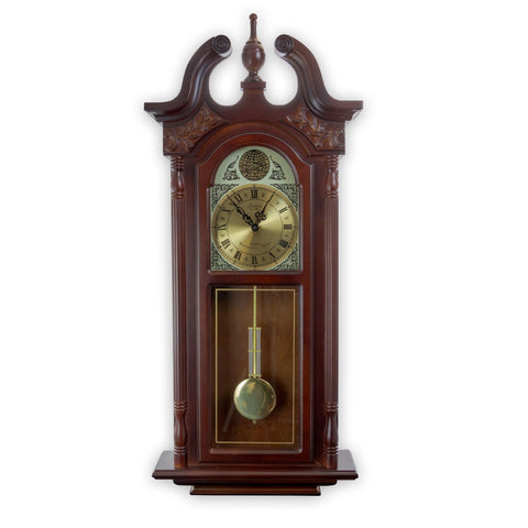 Bedford Clock Collection 38 Inch Chiming Pendulum Wall Clock in Cherry Oak Finish - FSSA Global Bullet
