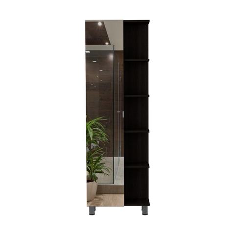 Urano Mirror Linen Cabinet; Four Interior Shelves; Five External Shelves -Black
