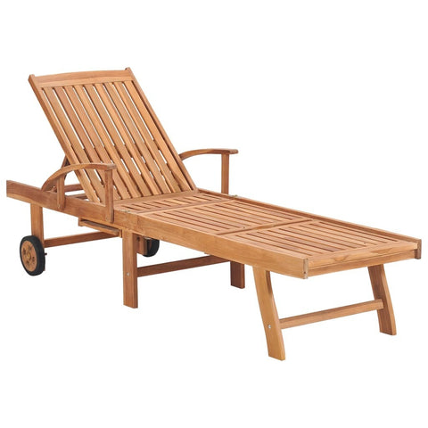 Sun Lounger with Wine Red Cushion Solid Teak Wood