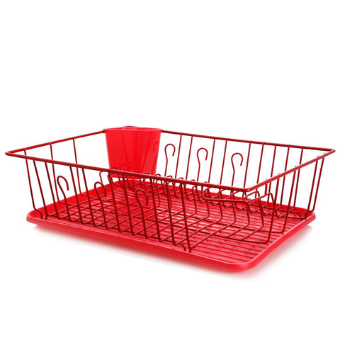 MegaChef 17.5 Inch Red Dish Rack with 14 Plate Positioners and a Detachable Utensil Holder FSSA Global B