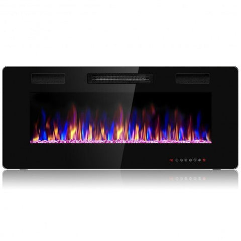 42 Inch Recessed Ultra Thin Electric Fireplace with Timer - Color: Black - Size: 42 inches