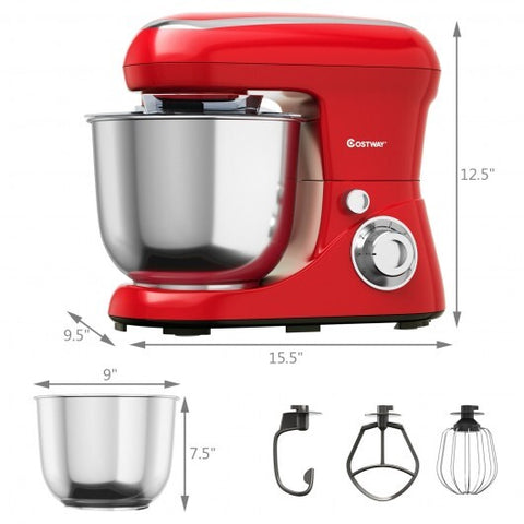 5.3 Qt Stand Kitchen Food Mixer 6 Speed with Dough Hook Beater-Red - Color: Red