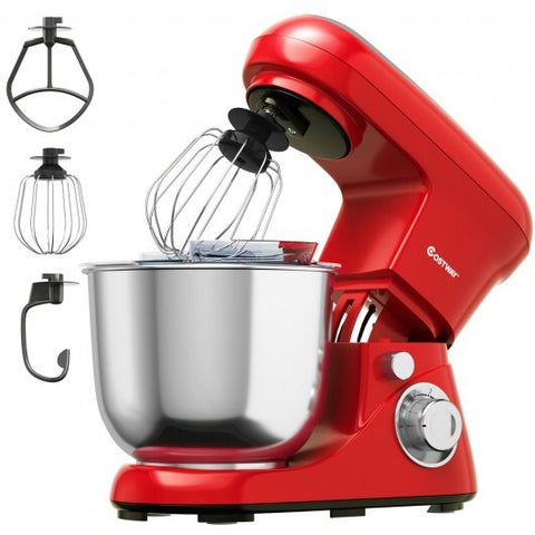 5.3 Qt Stand Kitchen Food Mixer 6 Speed with Dough Hook Beater-Red - Color: Red