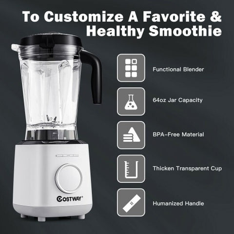 1500W Countertop Smoothies Blender with 10 Speed and 6 Pre-Setting Programs - Color: White