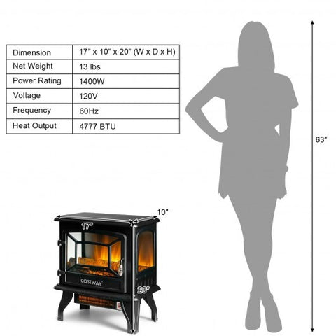 Freestanding Fireplace Heater with Realistic Dancing Flame Effect-Black - Color: Black - Size: 17 inches