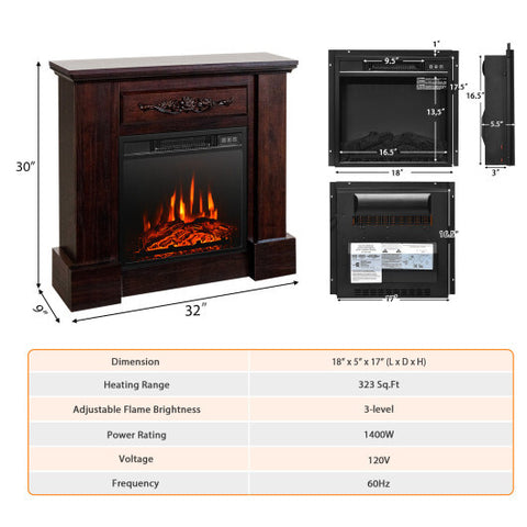 1400W TV Stand Electric Fireplace Mantel with Remote Control-Natural - Color: Natural - Size: 31 inches