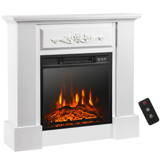 1400W TV Stand Electric Fireplace Mantel with Remote Control-White - Color: White