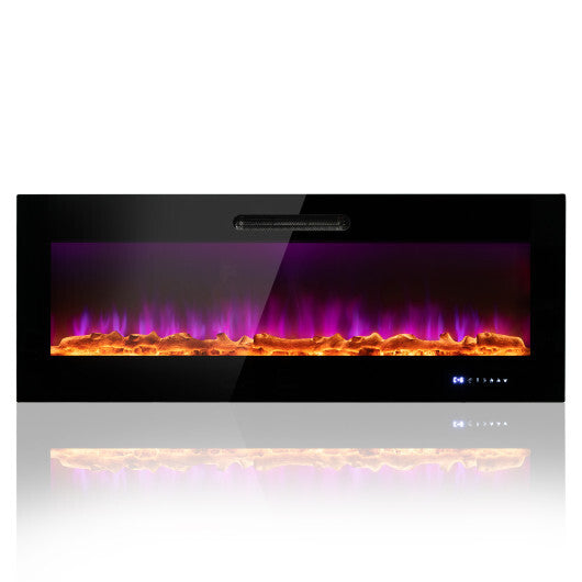 50/60 Inch Wall Mounted Recessed Electric Fireplace with Decorative Crystal and Log-50 inches - Color: Black - Size: 50 inches
