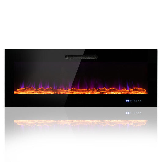 50/60 Inch Wall Mounted Recessed Electric Fireplace with Decorative Crystal and Log-60 inches - Color: Black - Size: 60 inches