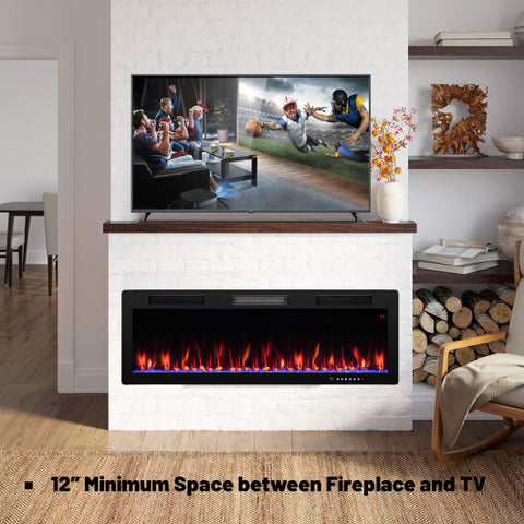Electric Fireplace 40/50/60 Inches Recessed and Wall Mounted for 2' x 6' Stud-50 inches - Color: Black - Size: 50 inches