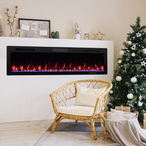Electric Fireplace 40/50/60 Inches Recessed and Wall Mounted for 2' x 6' Stud-60 inches - Color: Black - Size: 60 inches