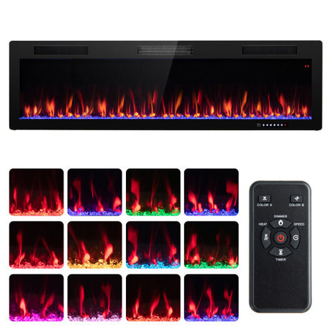 Electric Fireplace 40/50/60 Inches Recessed and Wall Mounted for 2' x 6' Stud-60 inches - Color: Black - Size: 60 inches