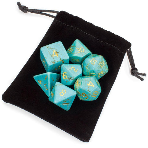 Set of 7 Handmade Stone Polyhedral Dice, Turquoise Magnesite - FSSA Global Bullet