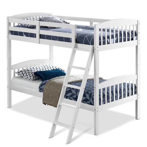 Hardwood Twin Bunk Beds with Individual Kid Bed Ladder-White - Color: White
