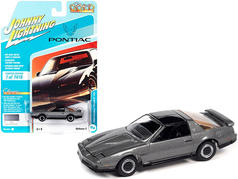 1984 Pontiac Firebird Trans Am T/A Silver Sand Gray Metallic with Black Top "Classic Gold Collection" Series Limited Edition to 7418 pieces Worldwide 1/64 Diecast Model Car by Johnny Lightning