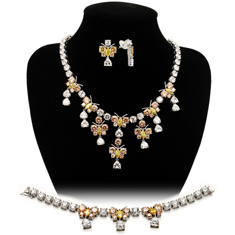 LO1453 - Brass Jewelry Sets Rhodium Women AAA Grade CZ Multi Color