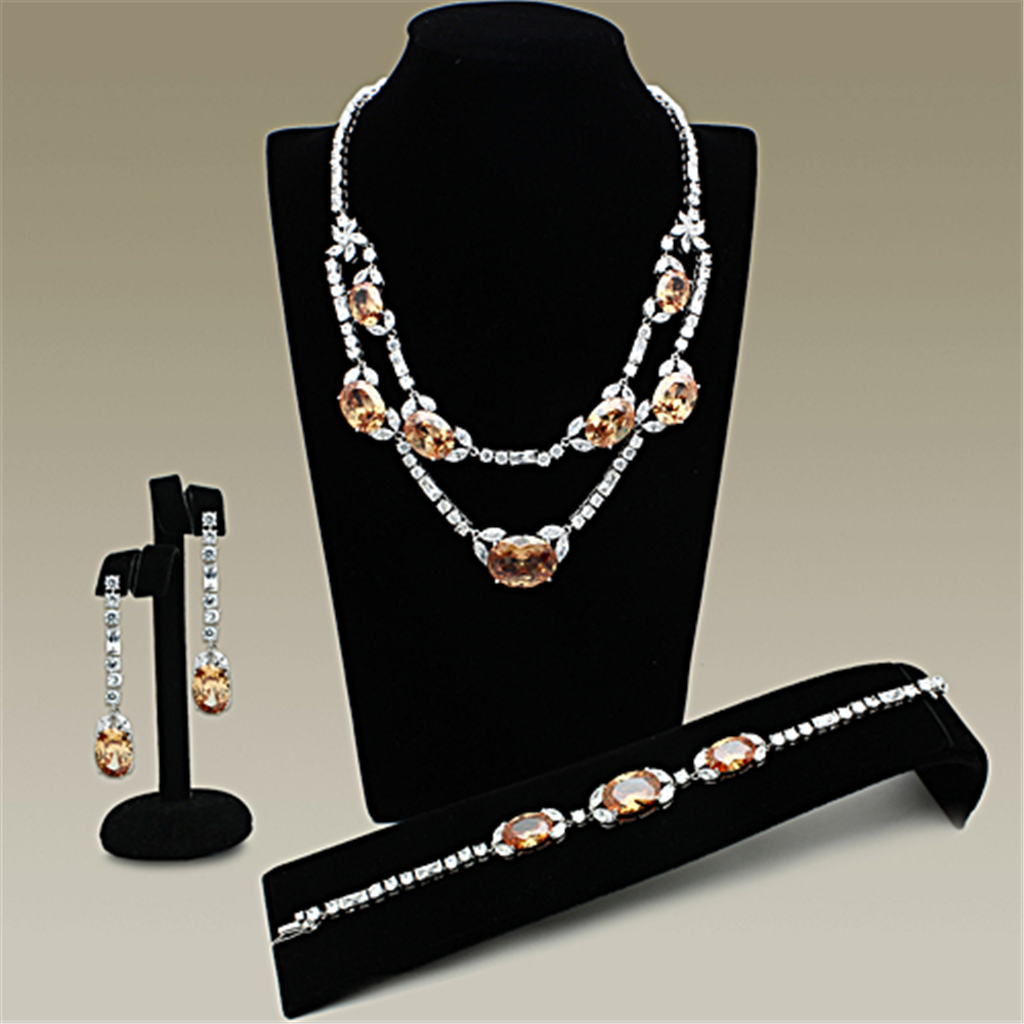 LO2326 - Brass Jewelry Sets Rhodium Women AAA Grade CZ Champagne