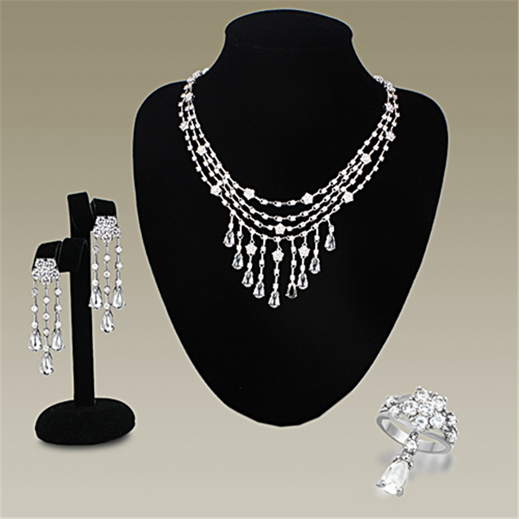 LO3076 - Brass Jewelry Sets Rhodium Women AAA Grade CZ Clear
