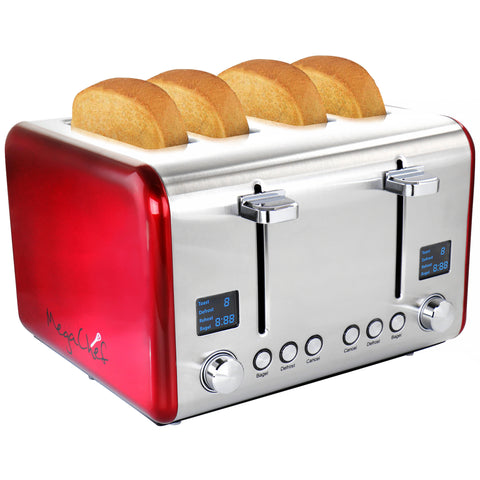 MegaChef 4 Slice Toaster in Stainless Steel Red FSSA Global B