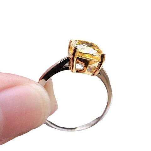 Mujing Jewelry Custom S925 Silver High Carbon Diamond Simulation Yellow Diamond Ring Female 1 Carat Diamond Ring FSSAGlobalBullet
