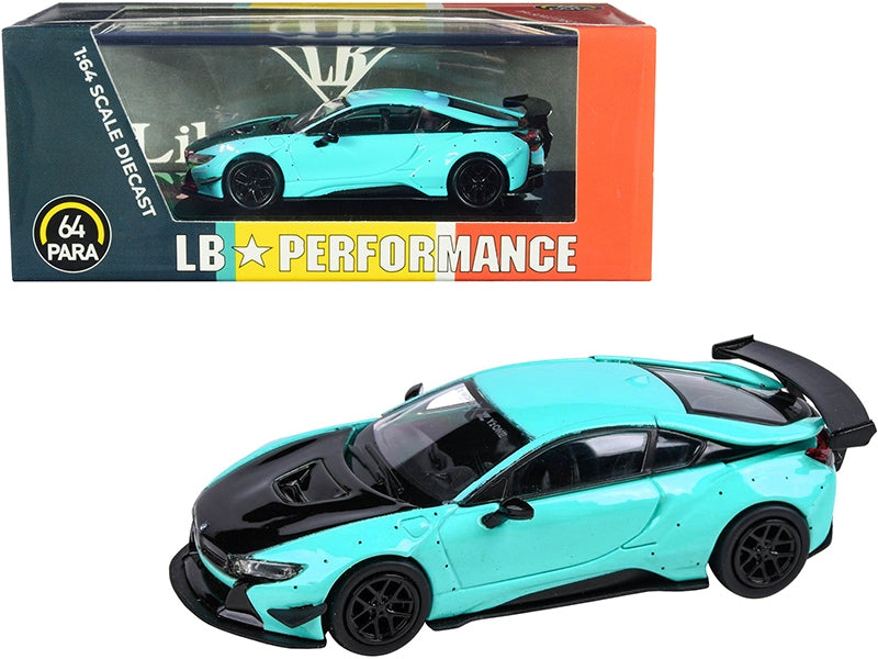 BMW i8 Liberty Walk Peppermint Green with Black Hood "LB Performance" Series 1/64 Diecast Model Car by Paragon