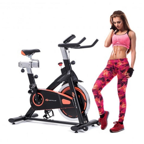 Indoor Fixed Aerobic Fitness Exercise Bicycle with Flywheel and LCD Display - Color: Black