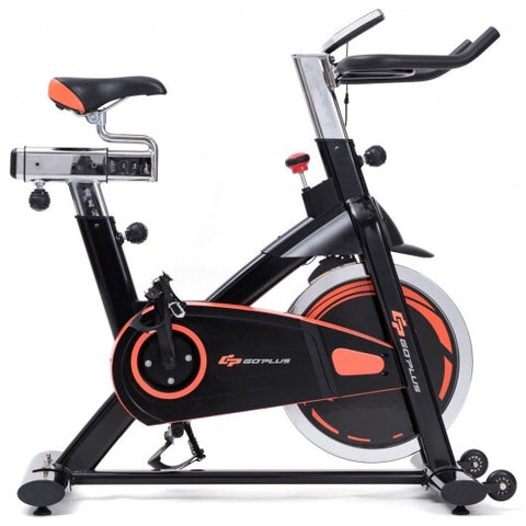 Indoor Fixed Aerobic Fitness Exercise Bicycle with Flywheel and LCD Display - Color: Black