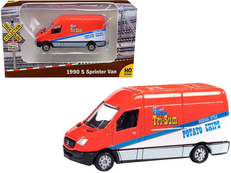 1990 Mercedes Benz Sprinter Van Red and White "Tri-Sum Potato Chips" "TraxSide Collection" 1/87 (HO) Scale Diecast Model by Classic Metal Works