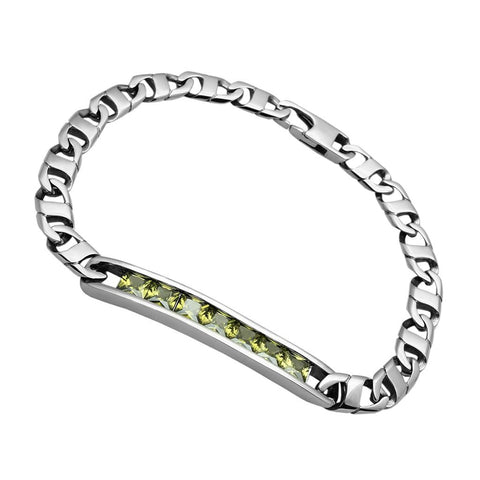 TK570 - Stainless Steel Bracelet High polished (no plating) Men AAA Grade CZ Olivine color - FSSA Global Bullet