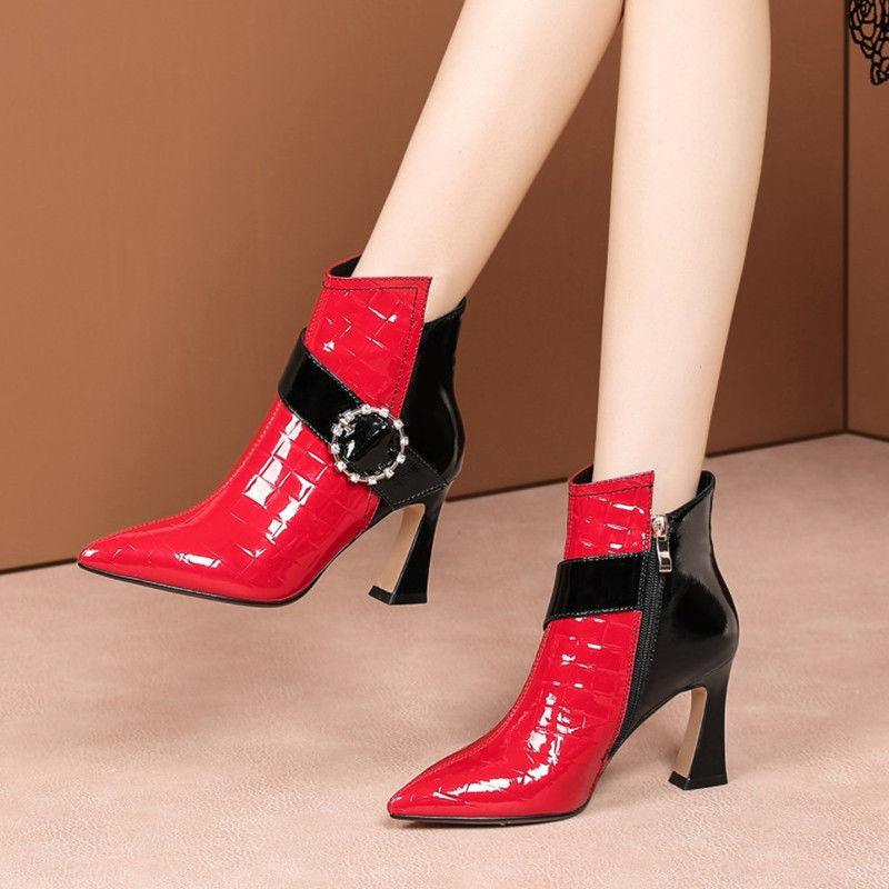 Fashion Color Matching High Heel Color Block Ankle Boots FSSA Global Bullet