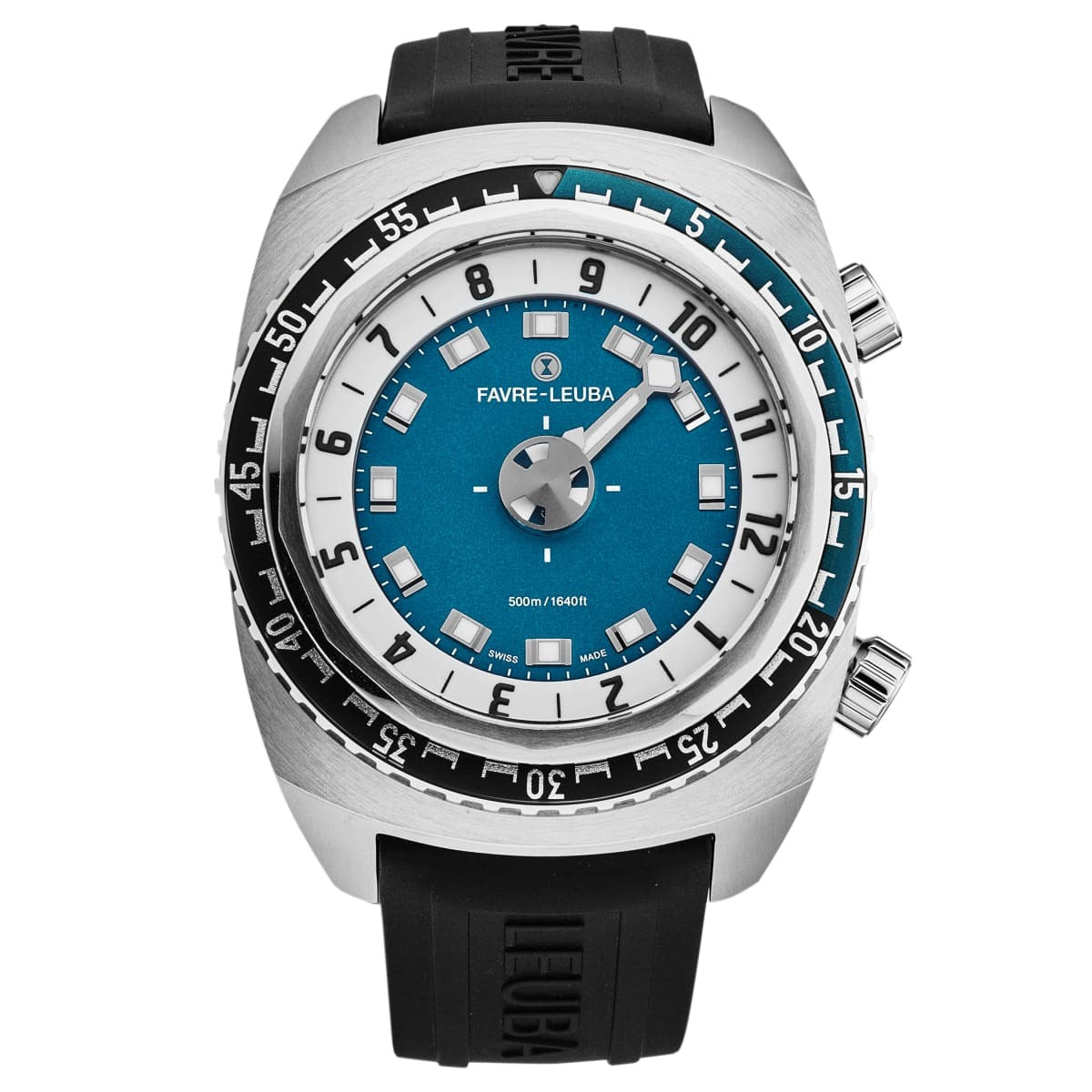 Favre-Leuba Men's 00.10101.08.52.31 'Raider Harpoon'  Blue White Dial  Black Rubber Strap Automatic Watch
