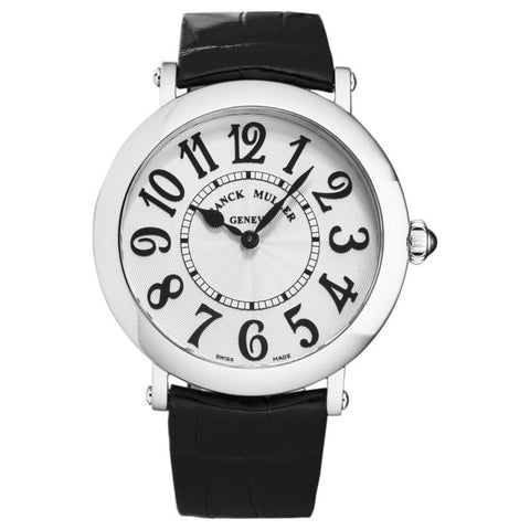 Franck Muller 8038QZVACSIL Women's 'Round' Silver Dial Black Leather Strap Swiss Quartz Watch