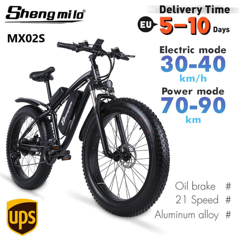 26 Inch Electric Bike 1000W Ebike City Fat Tire Bicycle Mountain Bike 17Ah 48V Lithium-battery E-bike Shimano 7 Speed Moped Shengmilo
