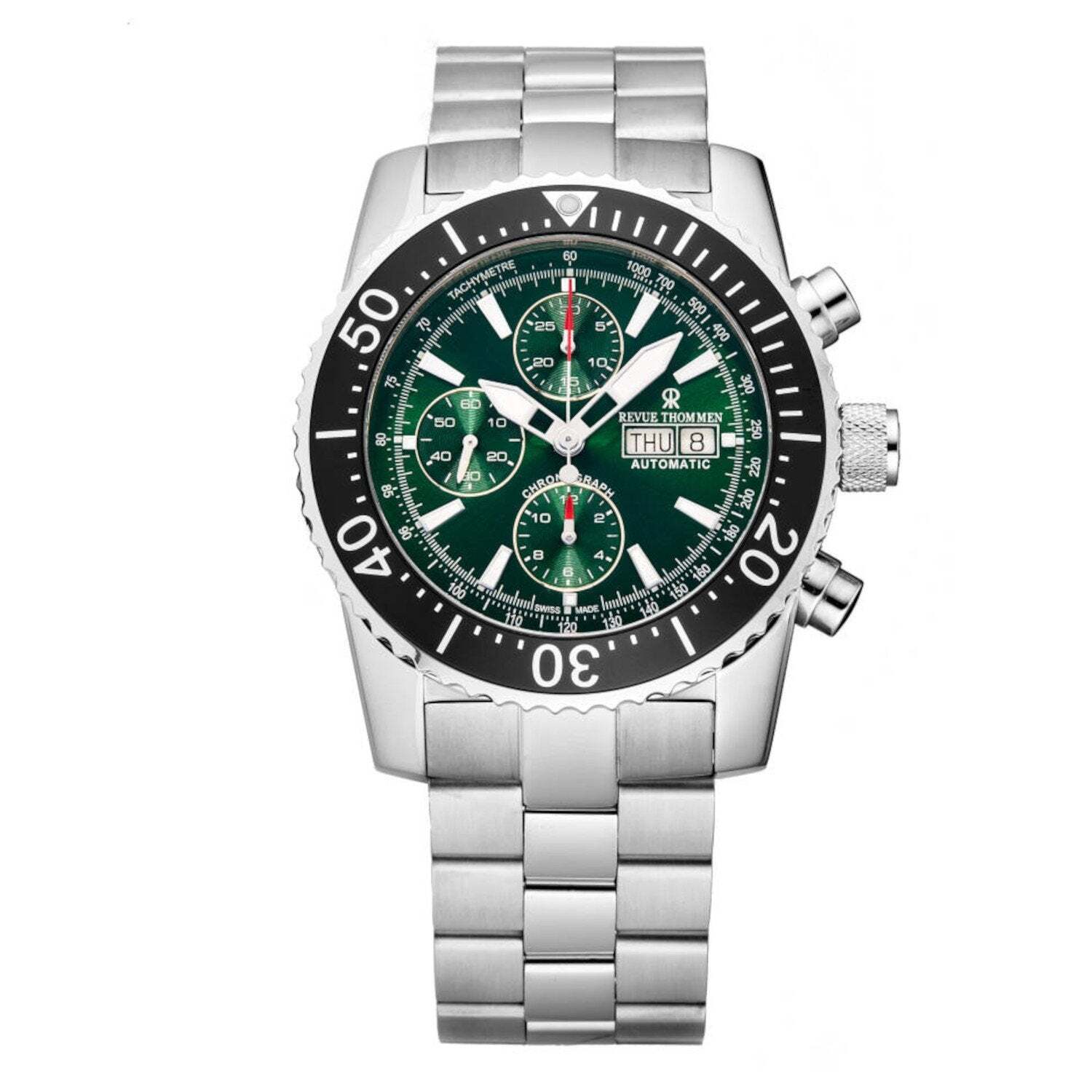 Revue Thommen 17030.6122 Men's 'Air Speed' Green Dial Stainless Steel Chronograph Automatic Watch
