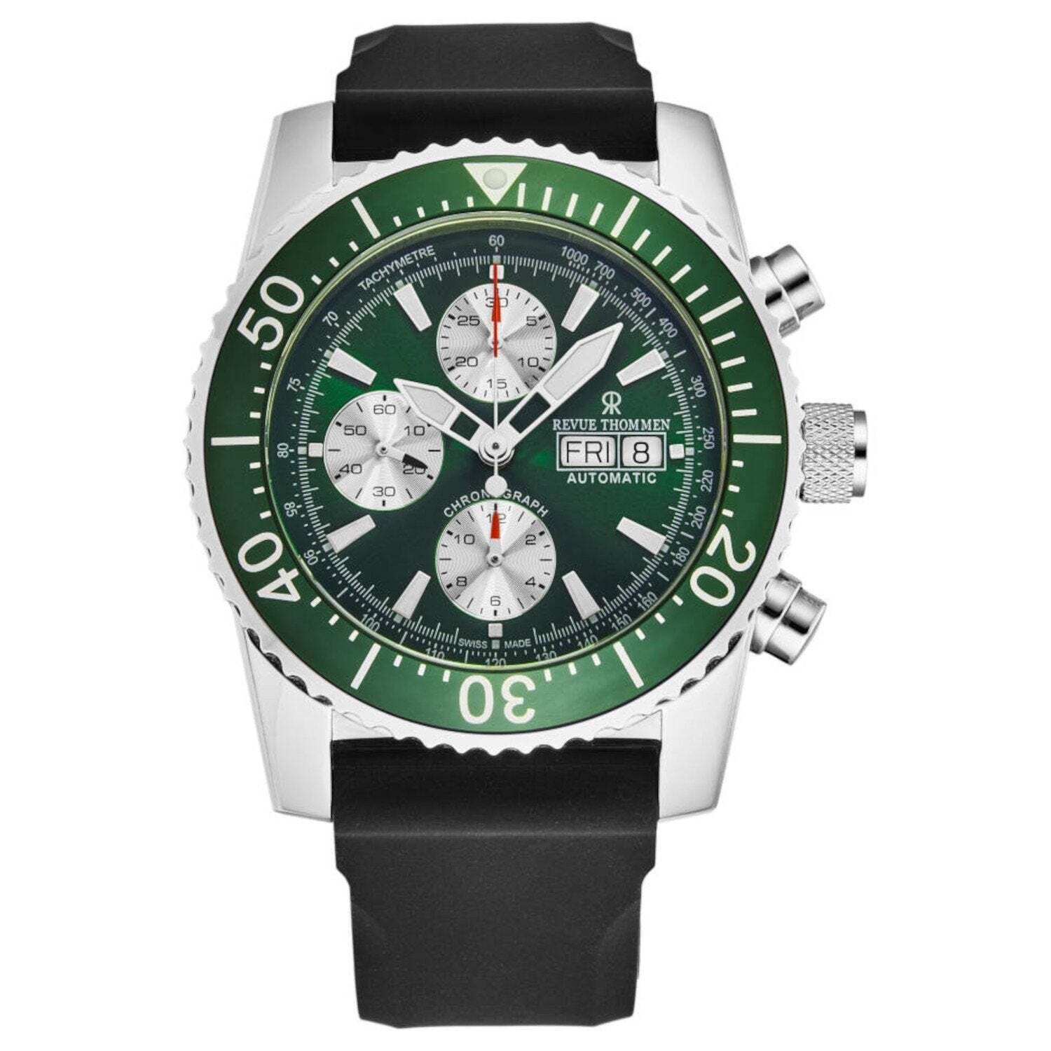Revue Thommen 17030.6531 Men's 'Divers' Green Dial Day-Date Chronograph Rubber Strap Automatic Watch