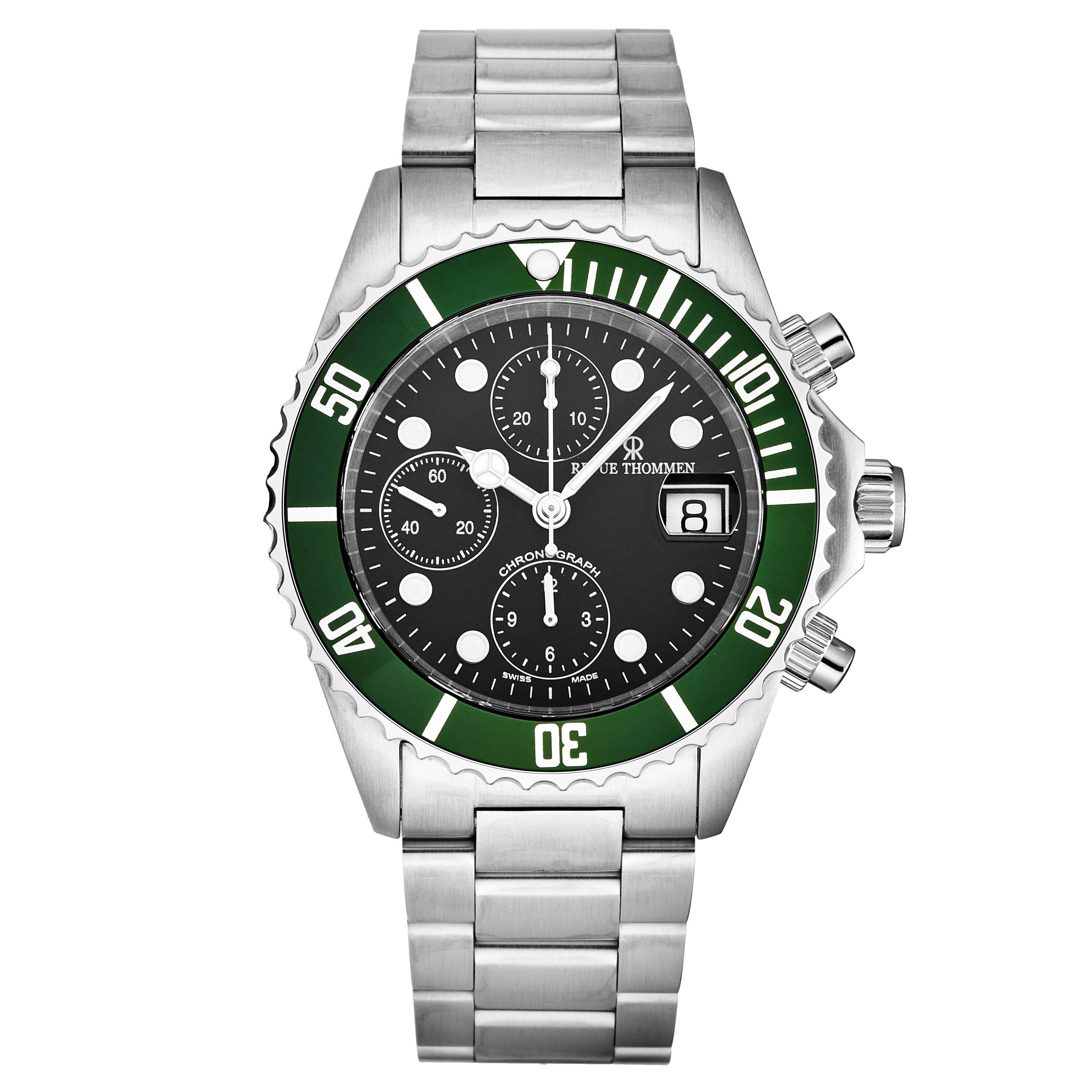 Revue Thommen Men's 17571.6134 'Divers' Black Dial Green Bezel Chronograph Automatic Watch