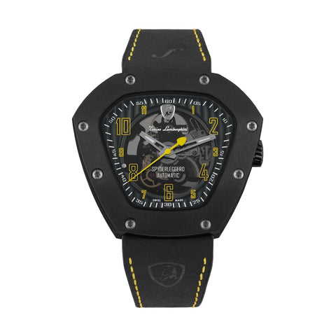 Tonino Lamborghini Men's 'SPYDERLEGGERO' Skeleton Dial Black Leather Strap Automatic Watch TLF-T06-3