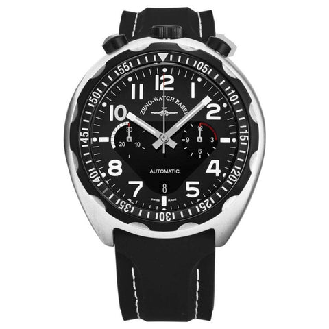 Zeno 6528-THD-A1 Men's 'Pilot Bullhead' Chrono Limited Edition Black Dial Black/White Rubber Strap Automatic Watch