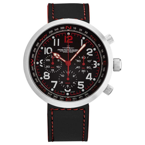 Zeno B560-A17 Men's 'Rondo' Chronograph Black Dial Black/Red Leather Strap Automatic Watch